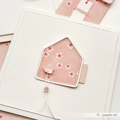 Preview: Alexandra Renke Designpapier Kirschblüten auf Korallrosa 200gr. 12x12