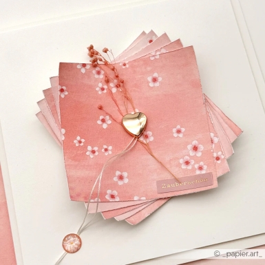 Preview: Alexandra Renke Designpapier Kirschblüten auf Korallrosa 200gr. 12x12