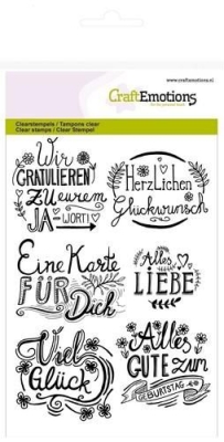 GRATIS! CraftEmotions Clearstempelset A6 Wir gratulieren Handlettering