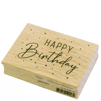 Holzstempel Happy Birthday mit Punkte 6x4cm
