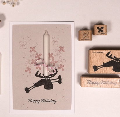 Cats on appletrees Holzstempel Happy Birthday 4.6x0.8cm