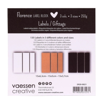 Vaessen Creative Florence Label-Block 216g/qm weiss schwarz Kraftpapier 15x15cm