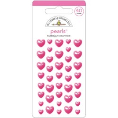 Doodlebug Halbperlen Herzen Heart Adhesive Back Pearls Bubblegum 40 Stück