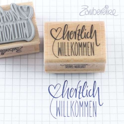 Zaubereike Holzstempel Herzlich Willkommen 3.8x2.8cm