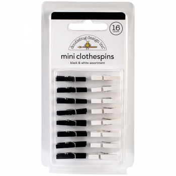 Doodlebug Design Mini Clothespins Black & White - 16 Stück