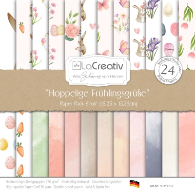 LaCreativ Designpapier Hoppelige Frühlingsgrüsse Paper Pack 6x6" - 24 Bogen
