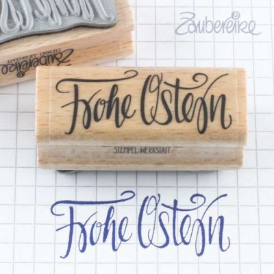 Zaubereike Holzstempel Frohe Ostern im Handletteringstil 4.4x1.8cm