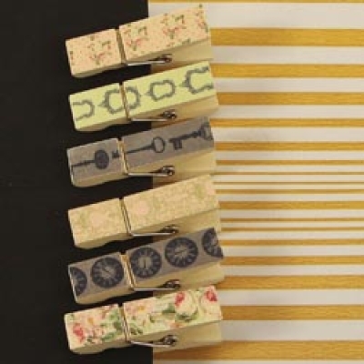 Prima Marketing Holzklammern Tea Thyme Canvas - Wood Clips - 6 Stück