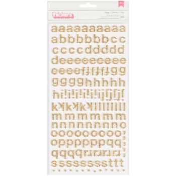 American Crafts Stickerbogen Alphabet und Zahlen gold Happy Alpha Glitter Thicker Stickers 5.5x11"
