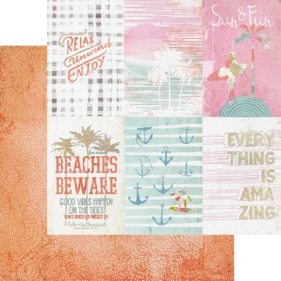 GRATIS! Prima Marketing Papier Surfboard Relax, Unwind, Enjoy Foliert 12x12"