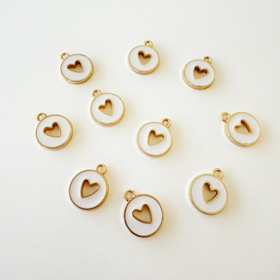 Herzanhänger weiss-gold 1.2cm 10 Stück
