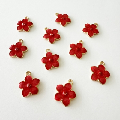 Blütenanhänger rot-gold 1.4cm 10 Stück