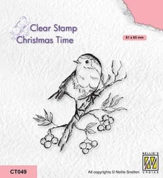 Nellies' Choice Stempel Christmas Robin auf Beerenzweig PRE-ORDER Lieferbar ab ca. 12.08.2022