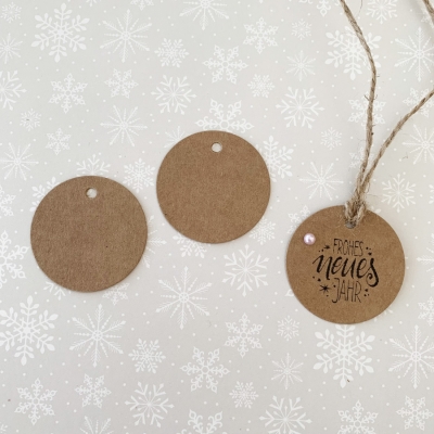 Blanko Geschenkanhänger rund Kraft gelocht 4cm 25 Stück