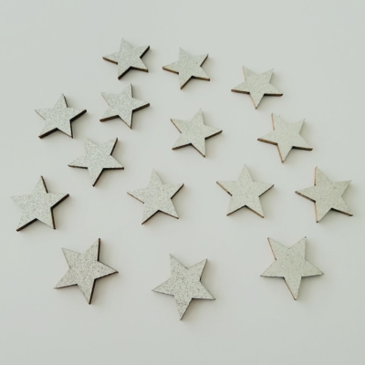 Holzsterne silber glitzernd 15 Stück 1.9cm