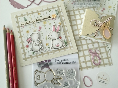 Preview: Grusskarte und Box Hasenwiese - Muster nicht käuflich