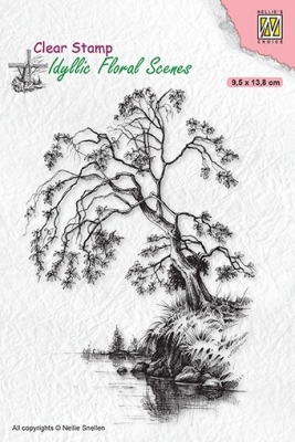Nellie's Choice Stempel Tree on waterside Idyllic Floral Scenes 9.5x13.8cm