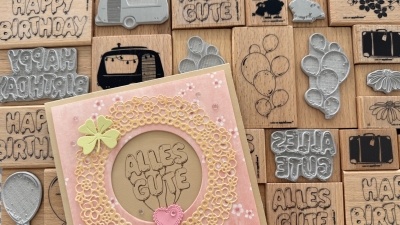 Preview: Cats on appletrees Holzstempel Alles Gute Ballonschrift 4.8x3.9cm
