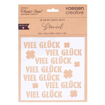 GRATIS! Vaessen Creative Mundart Stempel Stencil Schablone Viel Glück 15x15cm