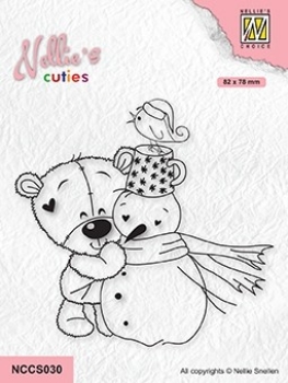 Nellie's Choice Stempel Cuties Bear with snowman 8.2x7.8cm