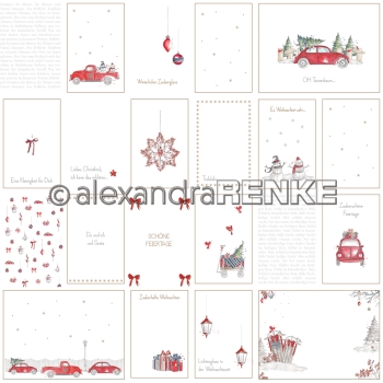 Alexandra Renke Designpapier Florale Weihnachten Kärtchenbogen rote Autos 12x12"
