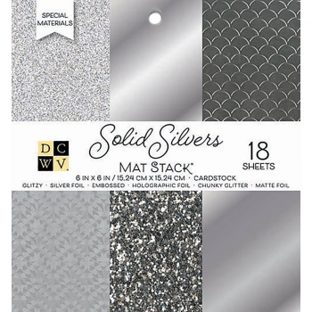 DCWV - Glitter Papierblock Solid Silvers Mat Stack 6x6"