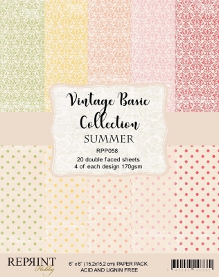 Reprint Papierpack Vintage Basic Collection Summer 6x6" 15.2x15.2cm 170gsm