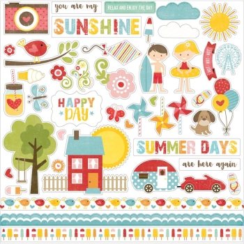 GRATIS! Echo Park Paper Stickerbogen Happy Summer Element Stickers 12x12"