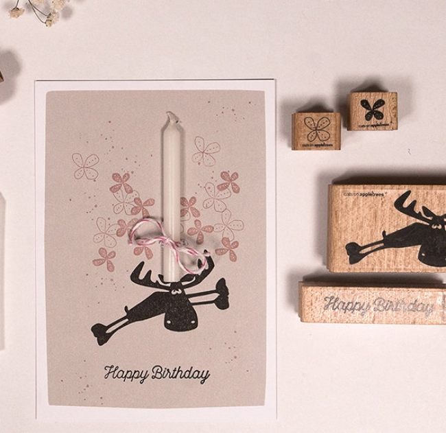 Cats on appletrees Holzstempel Happy Birthday 4.6x0.8cm