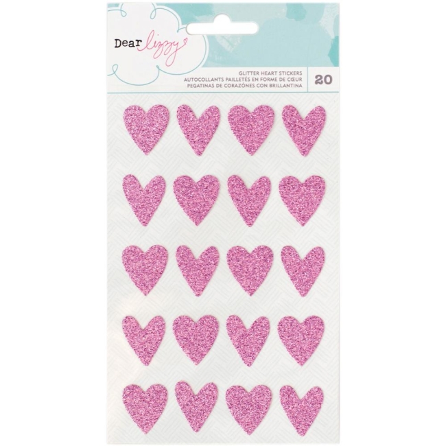 GRATIS! American Crafts Stickerbogen Glitzer Herzen Pink Dear Lizzy 20 Stück