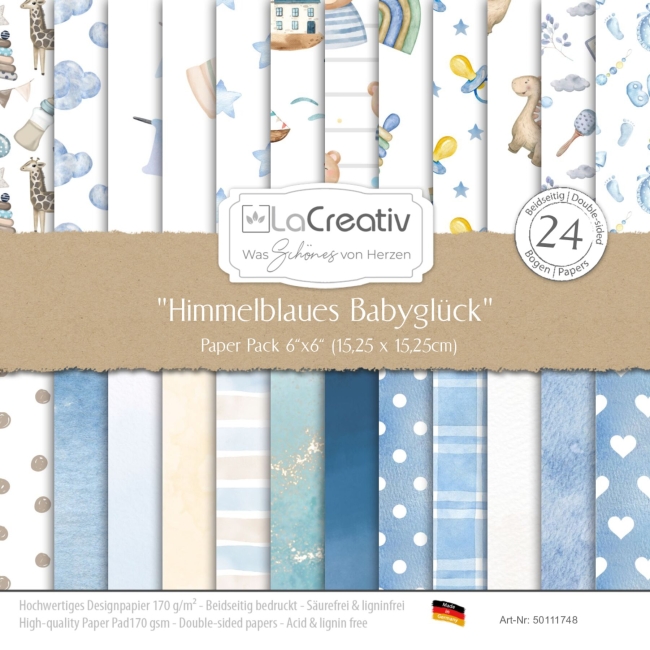 LaCreativ Designpapier Himmelblaues Babyglück Paper Pack 6x6" - 24 Bogen PRE-ORDER Lieferbar ab 24.02.2026