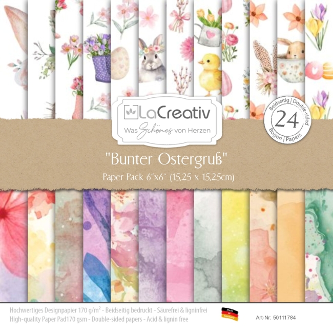 LaCreativ Designpapier Bunter Ostergruss Paper Pack 6x6" - 24 Bogen PRE-ORDER Lieferbar ab 24.02.2026