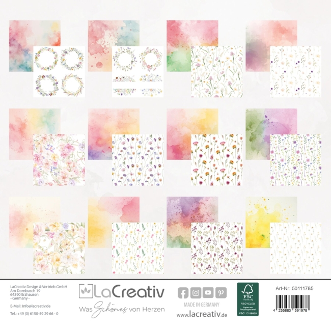 LaCreativ Designpapier Zarte Frühlingsblumen Paper Pack 6x6" - 24 Bogen PRE-ORDER Lieferbar ab 24.02.2026