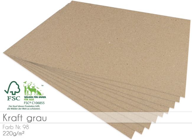 LaCreativ Cardstock Bastelpapier 220g/m² DIN A4 in kraft grau