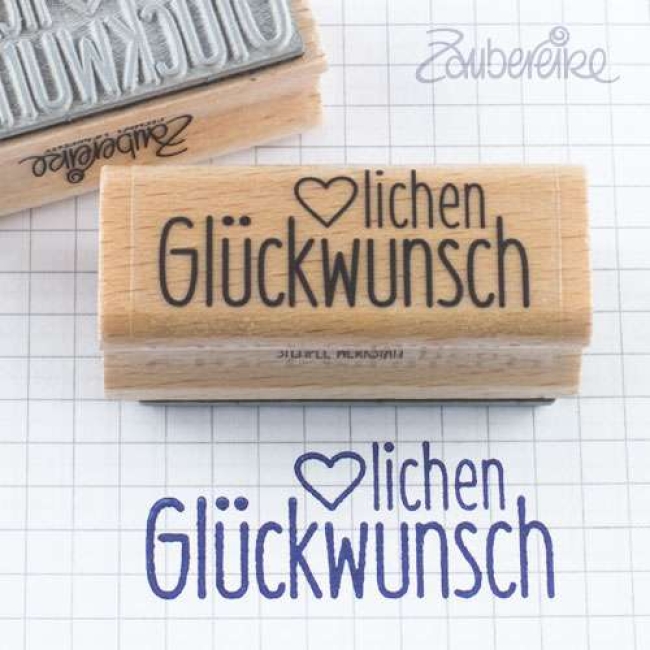 Zaubereike Holzstempel Herzlichen Glückwunsch 4.5x2.0cm