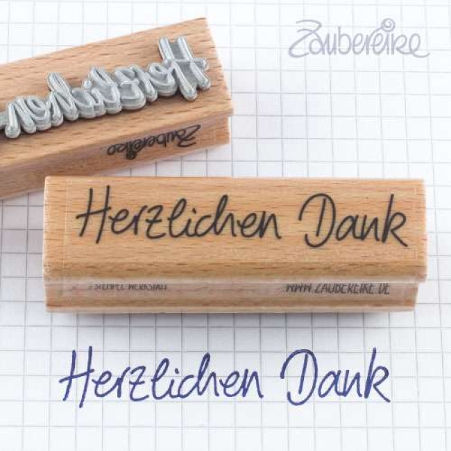 Zaubereike Holzstempel Herzlichen Dank in Handschrift 6.2x1.2cm