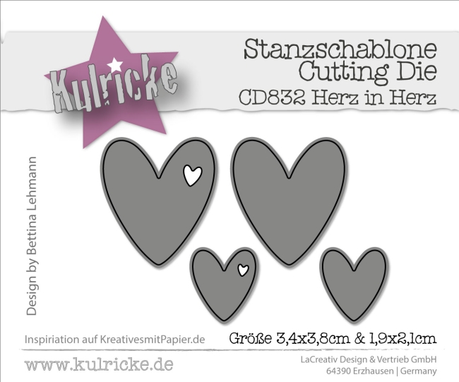 Kulricke Stanzform Herz in Herz 3.3x3.8cm und 1.9x2.1cm PRE-ORDER Lieferbar ab 14.01.2026