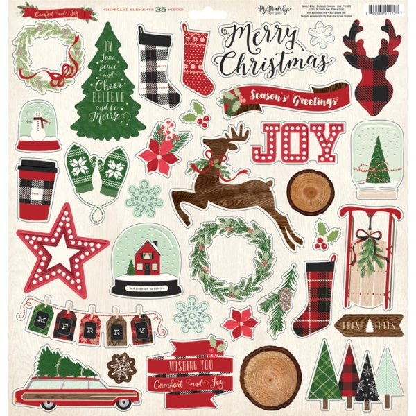 GRATIS! My Mind's Eye Comfort & Joy Chipboard Elements 12x12"