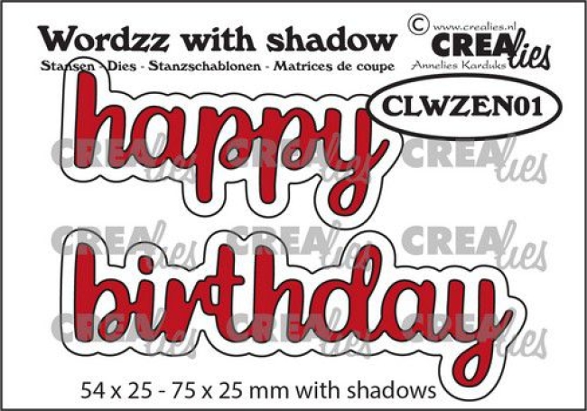 Crealies Stanzschablone happy birthday Wordzz with Shadow