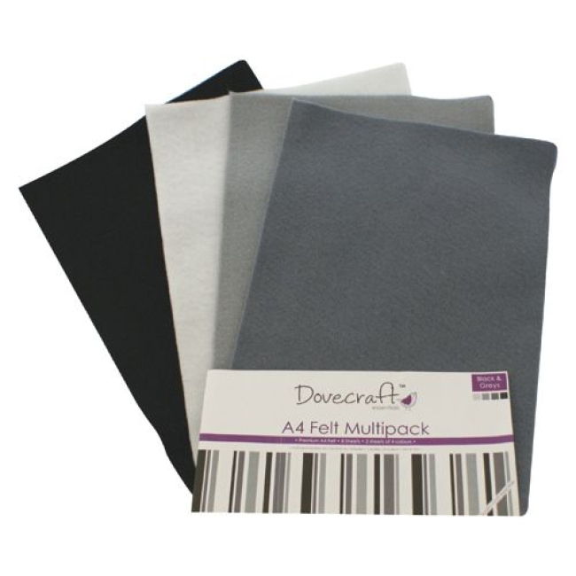 Dovecraft Filzstoffe Multipack A4 schwarz/grau 2mm 8 Stück