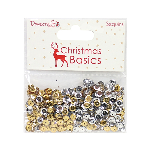 Dovecraft Pailletten Christmas Basics Sequins Gold & Silver