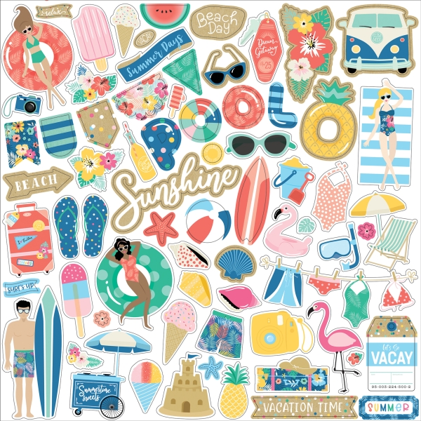 GRATIS! Echo Park Paper Stickerbogen Dive Into Summer 12x12"