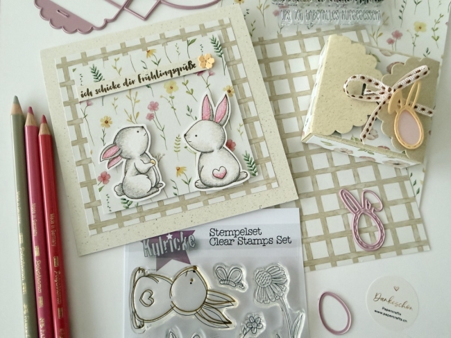 Grusskarte und Box Hasenwiese - Muster nicht käuflich