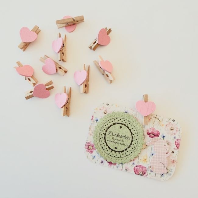 Mini Holzklammern mit rosa Herz 3.0cm 10 Stück