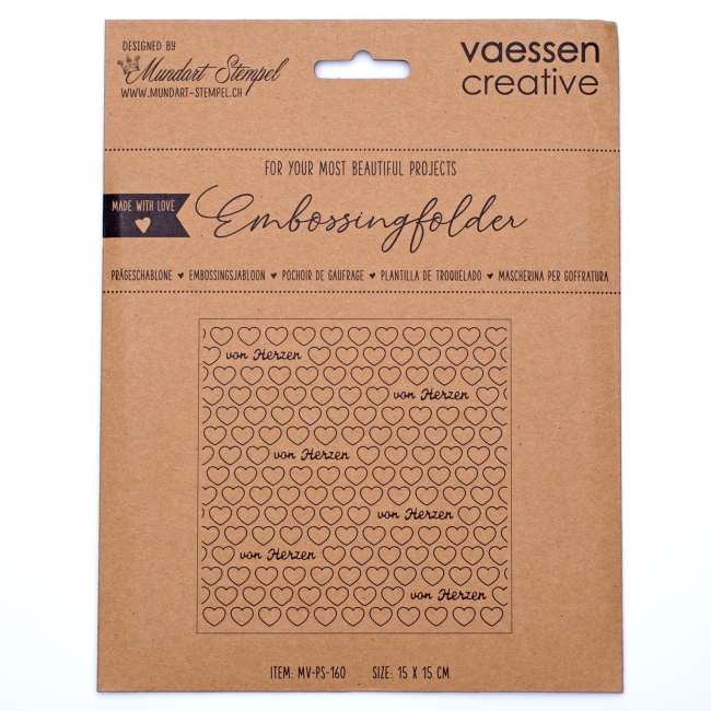 Vaessen Creative Mundart Stempel Prägeschablone Text mit Herzen 15x15cm