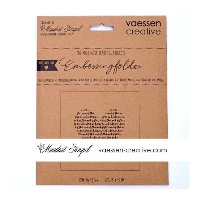 GRATIS! Vaessen Creative Mundart Stempel Prägeschablone Herz mit Danke 15x15cm