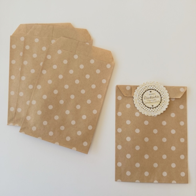 Kraftpapierbeutel mit weissen Punkten 10x13cm 5 Stück