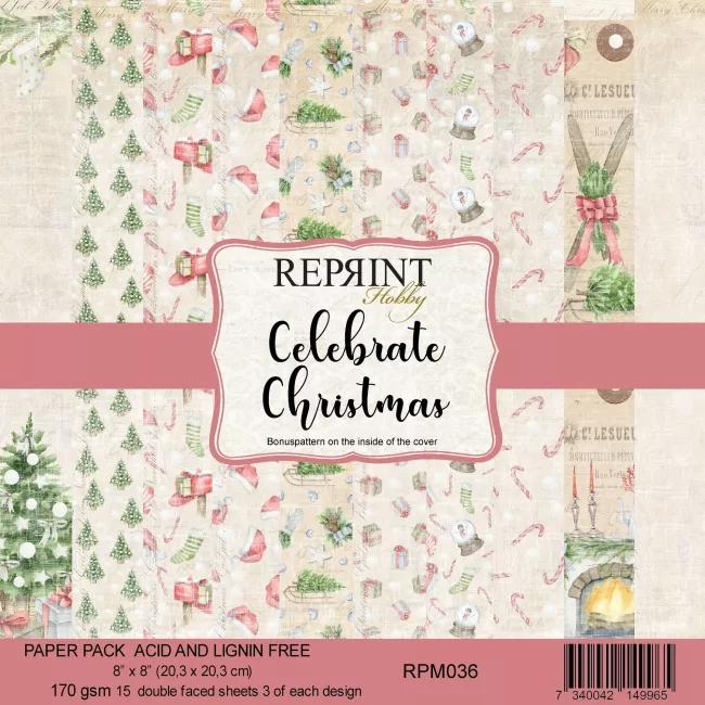 Reprint Papierpack Celebrate Christmas 8x8" 20.3x20.3cm 170gsm