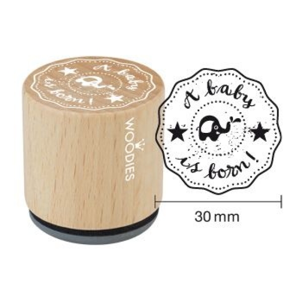 GRATIS! Woodies Holzstempel A Baby is born Rubber Stamp