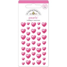 Doodlebug Halbperlen Herzen Heart Adhesive Back Pearls Bubblegum 40 Stück